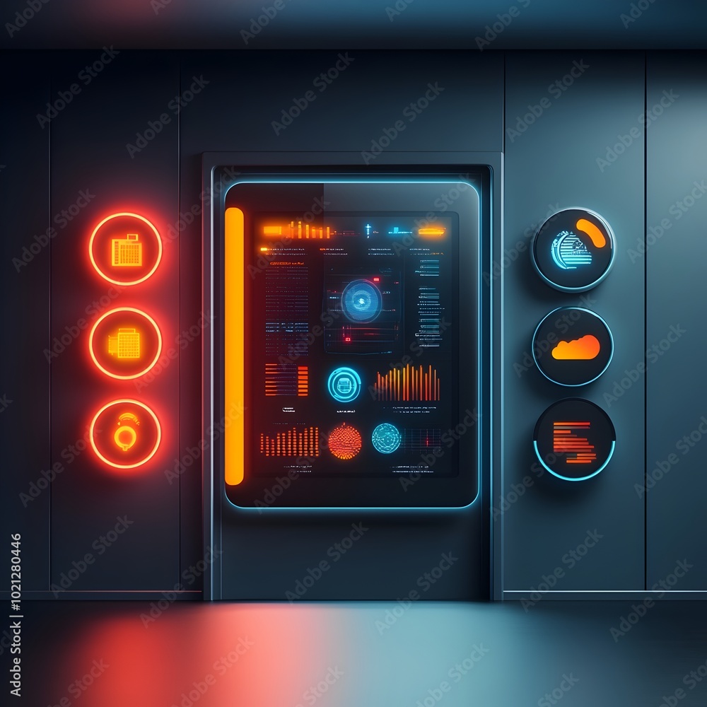 Poster futuristic data center backdrop featuring a sleek minimalist design with holographic data displays a