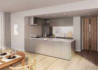 高級マンションのキッチン　コンテンポラリースタイル