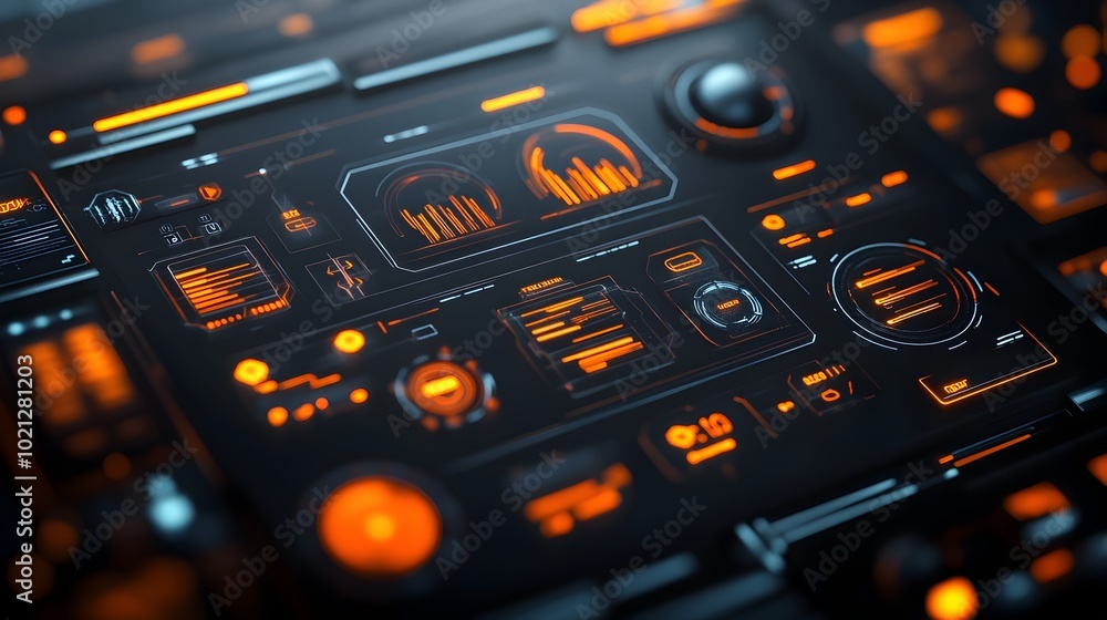 Poster striking futuristic digital data display featuring a sleek and holographic user interface with dynam