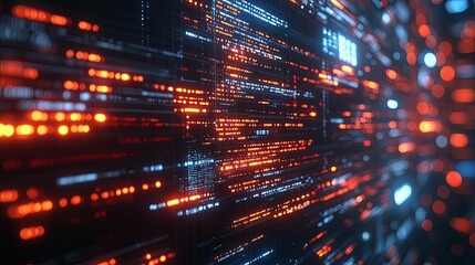 Fototapeta premium Abstract Digital Data Flow with Orange and Blue Glowing Lines