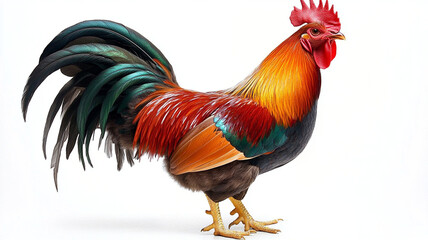 Fototapeta premium vibrant rooster with colorful feathers stands proudly, showcasing its beauty