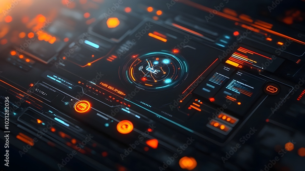 Poster striking digital data display with a futuristic user interface featuring sleek lines holographic ele