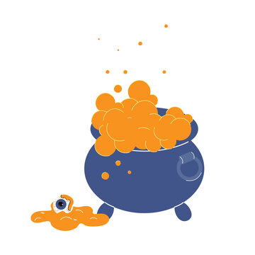 recommend clip art: A cauldron of boiling witch's potion. Halloween design element. On a transparent background. Vector illustration.