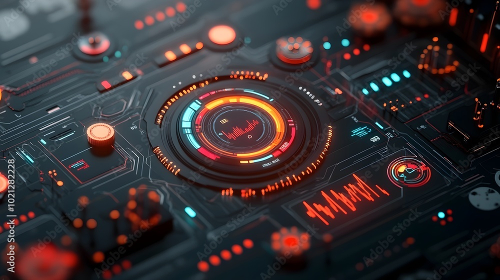 Poster striking digital data display with intricate user interface elements showcasing a tactile futuristic