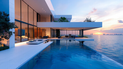 Fototapeta premium Penthouse Blends Minimalism with Majestic Skyline