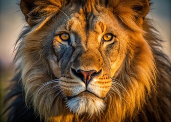 Fototapeta premium Close-Up of a Lion Muzzle Showcasing Majestic Features and Textures in Natural Habitat for Wildlife Photography