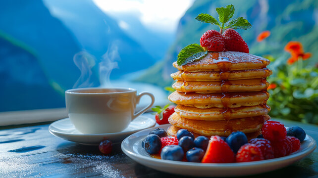 Highland Breakfast. Start Your Day with Pancakes and Mountain Views