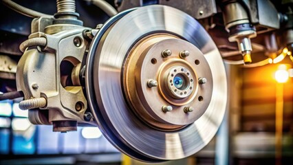 A Close Up View Of A Car Brake Rotor And Caliper In A Repair Shop