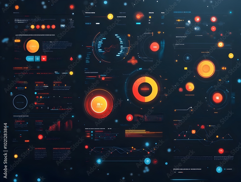 Poster striking data visualization with dynamic digital graphics and streamlined user interface design show