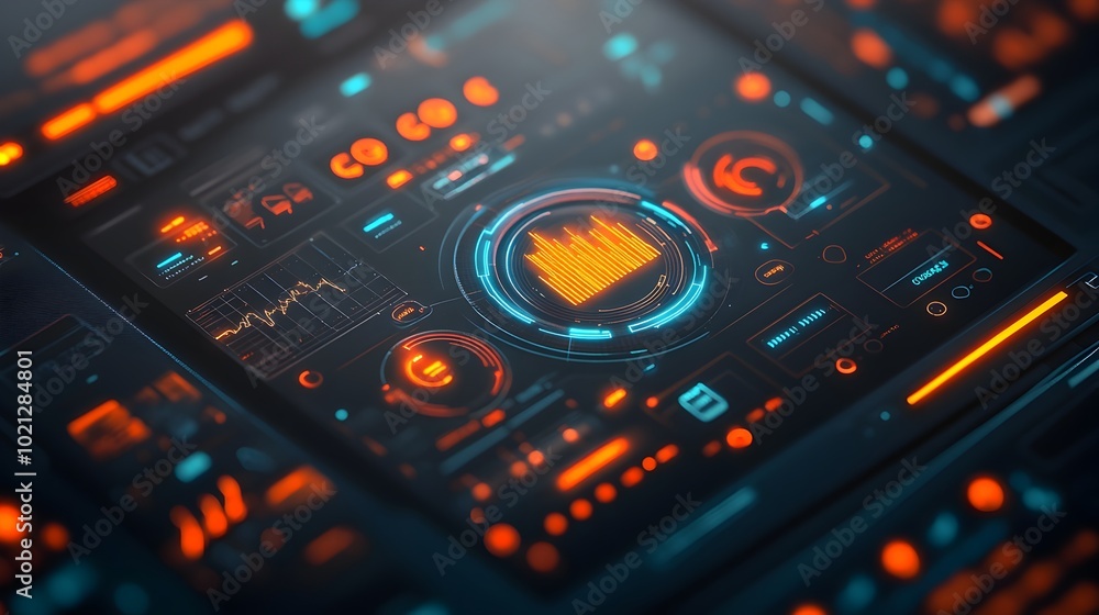 Poster captivating digital data visualization with sleek futuristic holographic user interface elements neo