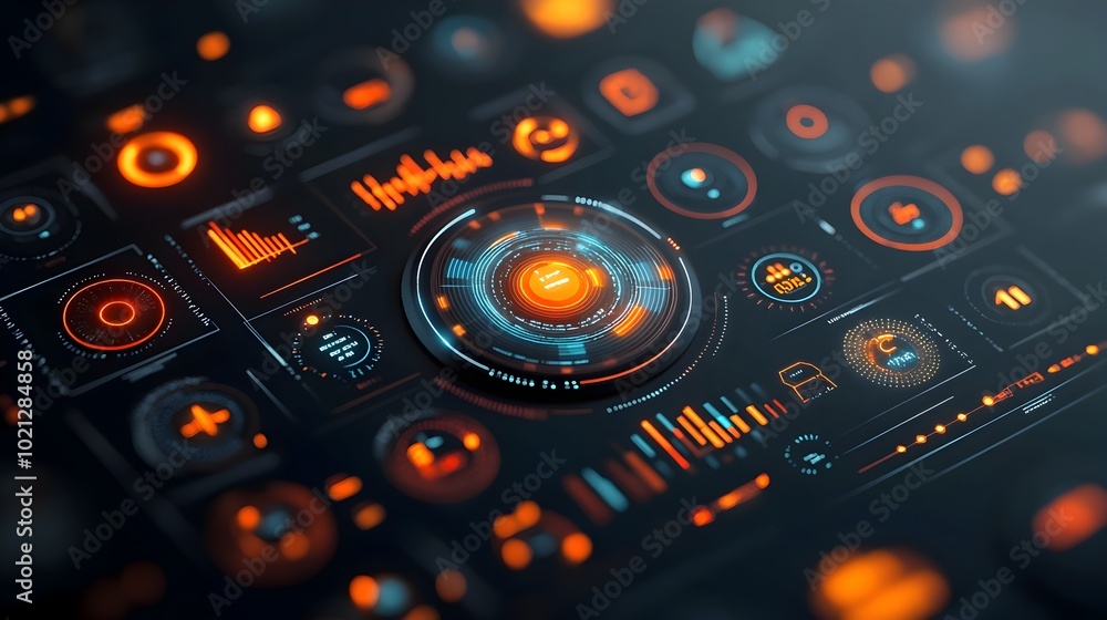 Poster captivating futuristic digital data visualization with holographic user interface elements neon lit 