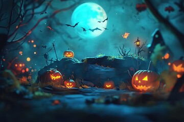 Dark background with copy space in the middle, surrounded by autumn leaves and pumpkins