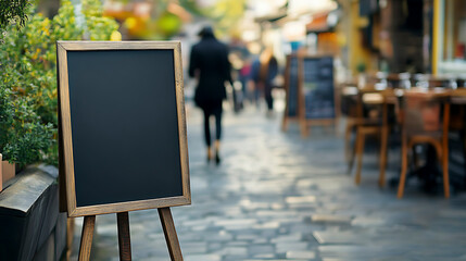 Obraz premium Eye-catching Menu Stand Positioned in Front of Vibrant Restaurant
