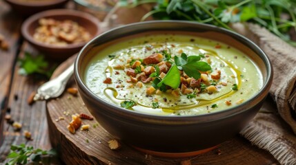 Creamy Green Soup with Almonds and Parsley - Delicious and Healthy Recipe