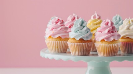 Colorful Cupcakes on a Pastel Cake Stand
