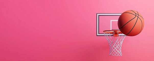 Dynamic Basketball Dunk - Captivating Mid-Air Shot Illustration of Basketball and Hoop in Flat Design Style for Sports Enthusiasts