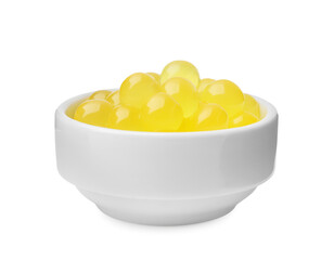 Bright tapioca pearls in bowl isolated on white