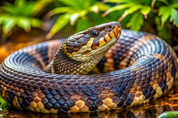 Obraz premium Close-Up of Water Moccasin Snake Showing Distinctive Patterns and Colors in Natural Habitat