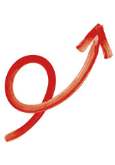 右上がりの矢印、赤色水彩で手描きのイラスト12