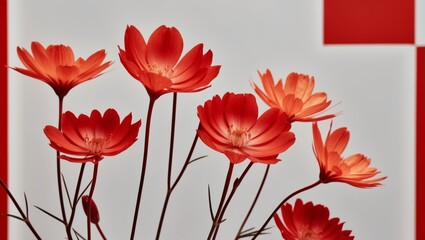 Red and Orange Flowers on a Red Background.