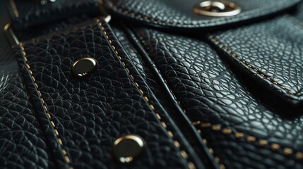 Black leather purse close up emphasizing clean