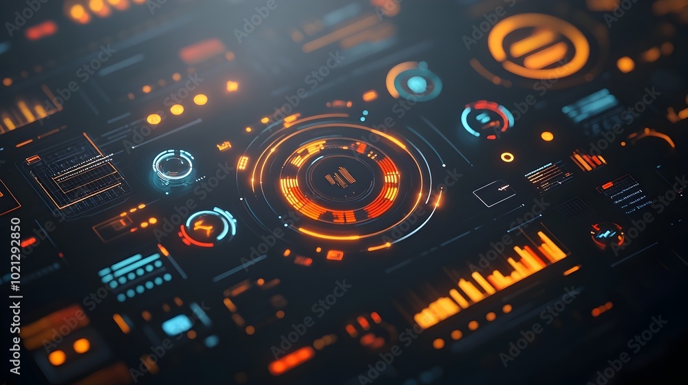 Poster sleek and minimalist futuristic user interface design featuring a clean hud with gui elements agains