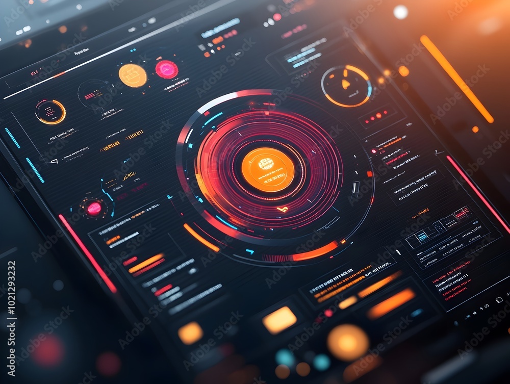 Poster sleek and intuitive digital data presentation with abstract information graphics and glowing neon ti