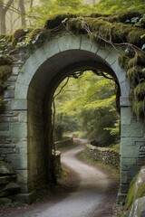 Fototapeta premium Stone Archway Leading Through Lush Forest Path.
