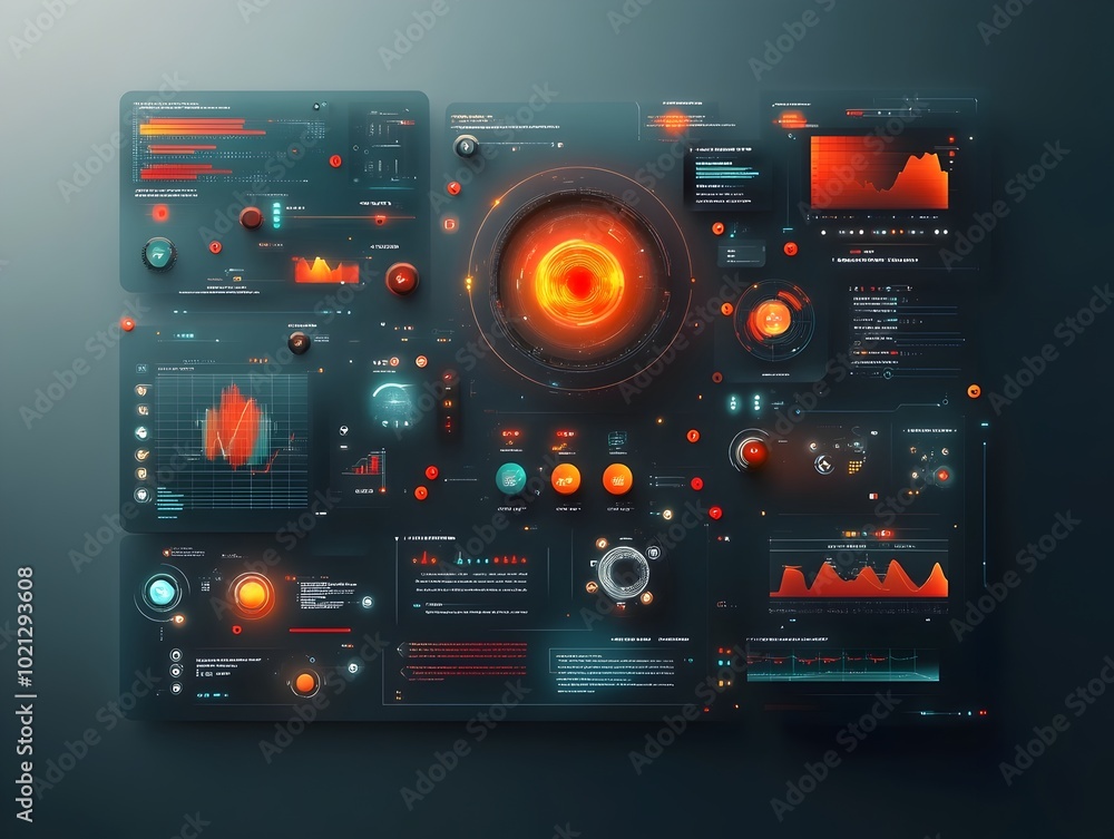 Poster futuristic digital interface showcasing holographic displays abstract data visualization infographic