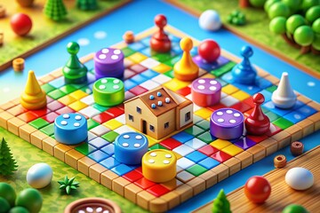 Colorful Board Game Icon Representing Strategy, Fun, and Entertainment in a Creative Design Style
