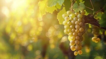 Ripe Grapes Hanging on a Vine in a Sunlit Vineyard