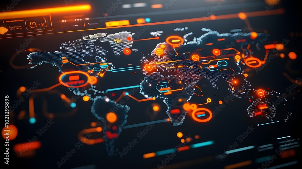 Aufkleber futuristic and technological digital world map displaying an ai powered global logistics and transpo