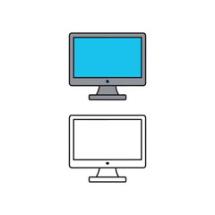 computer monitor icon, computer monitor outline logo, Clip art of monitor lcd with silver frame, computer monitor icon vector illustration.
