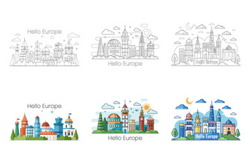 European City Landmarks in Illustration and Line Art