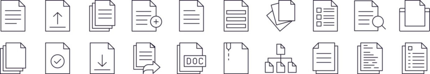 Collection of Outline Symbols of Documents, Clipboards, Office Drawn with Thin Line for apps, web sites, banners, infographics and other types of design