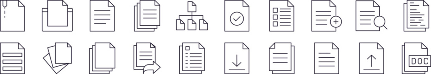 Collection of Signs of Documents, Clipboards, Office Drawn with Thin Line for apps, web sites, banners, infographics and other types of design