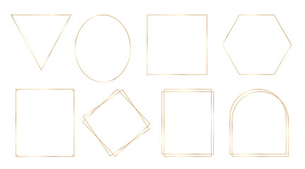 Set of thin gold frames. Golden geometric borders, decorative elements for vector templates design