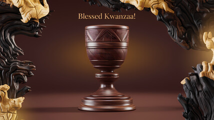 Blessed Kwanzaa with traditional carved unity cup on ornate background