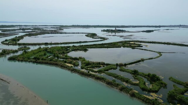 Grado Lagoon seen from above. Between waters, islands and uncontaminated nature
