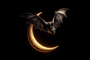 Naklejka premium Minimalist abstract of a dark bat flying against a crescent moon, representing the classic Halloween atmosphere in a simple form