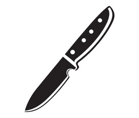 Knife isolated on white background, Knife silhouette, Realistic kitchen knife vector icon