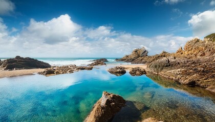 Clear water pool near rocky shore