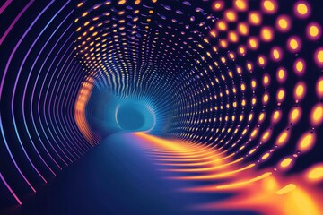 Fototapeta premium Abstract Tunnel of Curved Lines and Glowing Circles