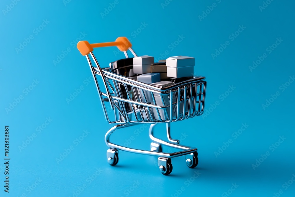 Aufkleber minimalist design of a shopping cart icon filled with digital products, symbolizing the simplicity a