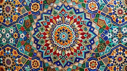 Colorful Mosaic Art Featuring Islamic Patterns and Designs for Cultural and Artistic Representations