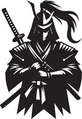 samurai warrior sward man mascot Silhouette illustration isolated on a white background
