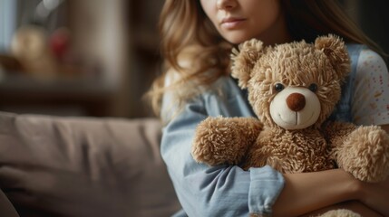 Woman Holding Teddy Bear - Comfort and Nostalgia