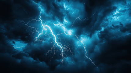 dramatic display of lightning bolts illuminating dark sky filled with ominous clouds creates powerful and electrifying atmosphere