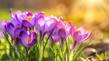 Purple Crocuses Blooming in Springtime - Beautiful Floral Macro Photography