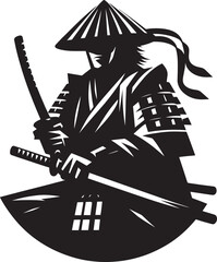 samurai warrior sward man mascot Silhouette illustration isolated on a white background